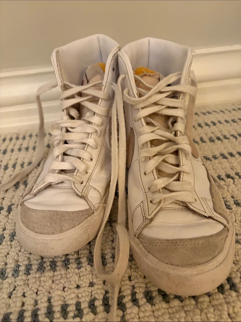 Nike Women's White High-Top Sneakers with Tan Swoosh